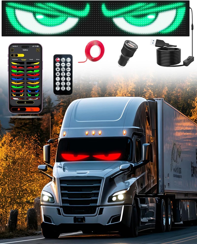 Probapro Devil Eyes Light for Windshield: 35.4"x7.6" LED Eyes Sign with APP & Remote Control - 5V USB Programmable Digital Lighting Display, LED Lights for Trucks - Image 1